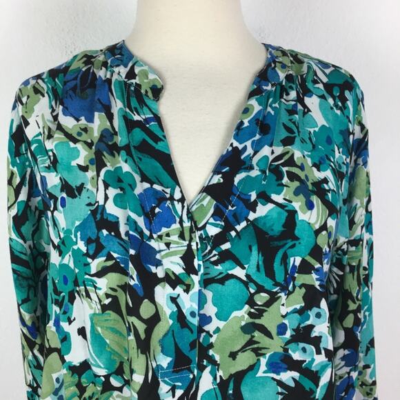 Philosophy Green Black Blue Floral Pop Over  top 0X - Picture 3 of 7